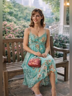 NWT City Triangles Women Floral/Embroidered Aqua Mini Y2K Dress size Large